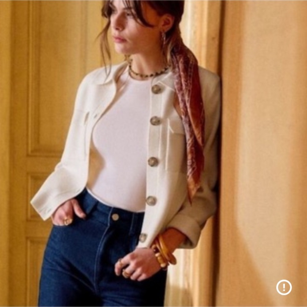 Sézane La Maille Betty Wool Cardigan in Ecru- Size Small - Picture 2 of 13